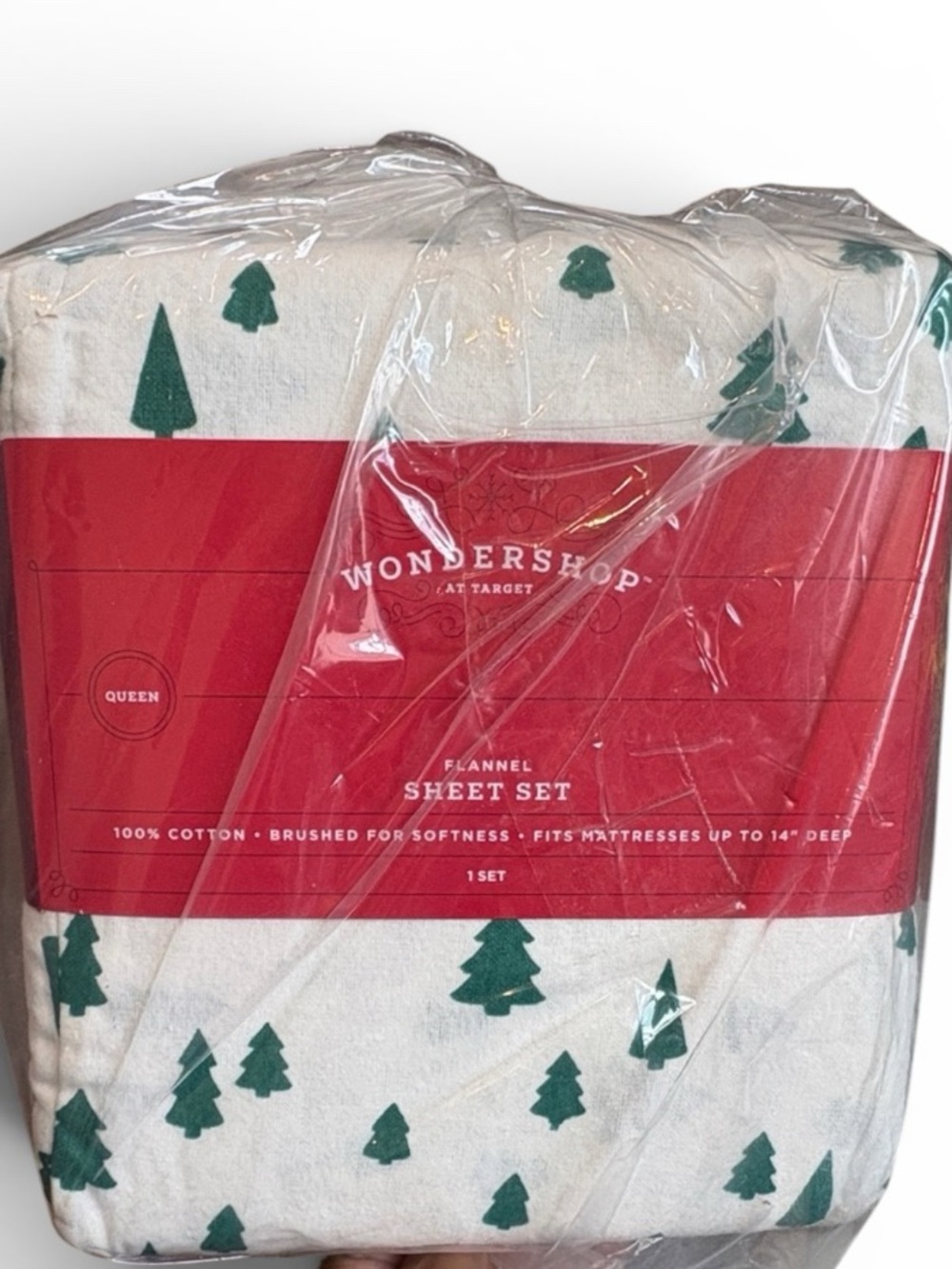 Wondershop Christmas Tree Flannel 100% Cotton Queen Sheet Set NEW